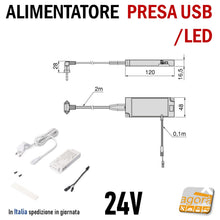 Load image into Gallery viewer, Alimentatore per strip LED EMUCA LED SMART 24V DC per luci led presa USB plugy DRIVER precablato con spina