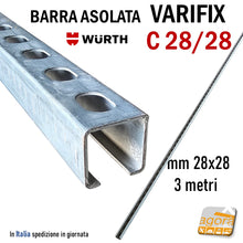 Carica l'immagine nel visualizzatore di Gallery, BARRA ASOLATA PROFILATO A C VARIFIX 28/28 WURTH IMPIANTI ELETTRICI IDRAULICI FORATA IN ACCIAIO ZINCATO mm 28x28 profilati di sostegno 3 metri