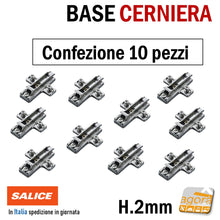 Carica l'immagine nel visualizzatore di Gallery, BASE REGOLABILE PER CERNIERE A MOLLA SALICE H=2 INNESTO RAPIDO CON VITE EURO BASETTA A CROCE RAPID CLICK CLIP ON BARGR29/16 H2 02MM CERNIERA ANTA MOBILE PENSILE ARMADIO MOBILI 10 PEZZI