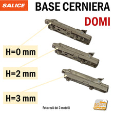 Carica l'immagine nel visualizzatore di Gallery, BASE DOMI H=0 H=2 H=3 Con Viti EURO Pluri Regolabile basetta per cerniere SALICE BAPGR duomatic non a croce lunga longitudinale rapid click attacco rapido