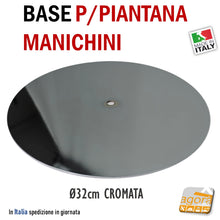 Carica l'immagine nel visualizzatore di Gallery, BASE TONDA IN ACCIAIO CROMATO DIAMETRO 320 MM spessore 3 MM PER SUPPORTO TUBO MANICHINO BUSTO lamiera cromata rotonda in acciaio Ø32cm supporti manichini busti mezzi busti