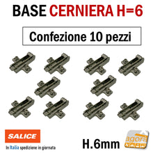 Carica l'immagine nel visualizzatore di Gallery, BASE BASETTA PER CERNIERE SALICE DOMI RAPIDCLICK H6MM DUOMATIC H 6 BARGR69/16 EAN: 8053468003306 A CROCE CON VITI EURO LUNGHE PREMONTATE A INNESTO RAPIDO ALTA QUALITA'