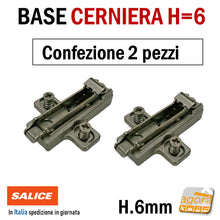 Carica l'immagine nel visualizzatore di Gallery, BASE BASETTA PER CERNIERE SALICE DOMI RAPIDCLICK H6MM DUOMATIC H 6 BARGR69/16 EAN: 8053468003306 A CROCE CON VITI EURO LUNGHE PREMONTATE A INNESTO RAPIDO ALTA RICAMBIO ANTINA CUCINA MOBILI