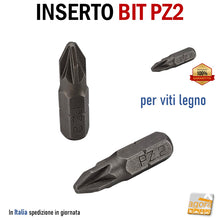 Carica l'immagine nel visualizzatore di Gallery, INSERTO BIT PZ2 PER VITI LEGNO 1/4"x25mm POZIDRIVE HQ PER AVVITATORE