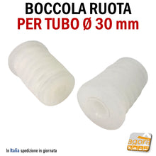 Carica l'immagine nel visualizzatore di Gallery, BOCCOLA PER TUBO D30MM PER RUOTE CON PERNO LISCIO CALETTATO FORO 10MM NYLON BIANCA x tubo tondo tubi rotondi inserto a pressare stender carrelli ruota calettata professionale