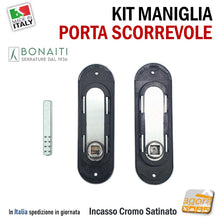 Carica l'immagine nel visualizzatore di Gallery, MANIGLIA PER PORTA SCORREVOLE SCRIGNO BOCCHETTA OVALE WC BAGNO BONAITI NON 120x40 Foro 86x20 Cr.Sat maniglietta porte scorrevoli incasso senza viti foro ovale moneta libero occupato quadro 8x8 4XNON000U7 cromato satinato cromo satinato