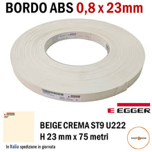 Carica l'immagine nel visualizzatore di Gallery, BORDO ABS EGGER BEIGE CREMA U222 ST9 0,8 X 23MM ROTOLO 75MT PER BORDATRICE in rotolo