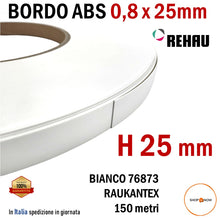 Carica l'immagine nel visualizzatore di Gallery, bordo abs lavorazione legno falegnameria bordatrice rehau bianco premium 0,8 x 25mm 76873