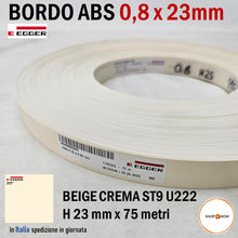 Carica l'immagine nel visualizzatore di Gallery, BORDO ABS EGGER BEIGE CREMA U222 ST9 0,8 X 23MM ROTOLO 75MT PER BORDATRICE pronta consegna