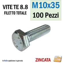 Load image into Gallery viewer, M10x35 vite TE viti testa esagonale bulloni filettati bullone metrico zincato filetto totale UNI5739 8.8 M 10 x 35 mm