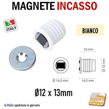 Carica l'immagine nel visualizzatore di Gallery, CALAMITA PER MOBILI MAGNETE INCASSO TONDO D12X13 BIANCHE B.CO 10PZ