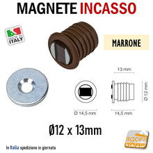 Carica l'immagine nel visualizzatore di Gallery, CALAMITA PER MOBILI MAGNETE INCASSO TONDO D12X13 MARRONE 10PZ