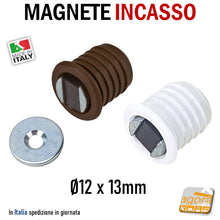 Carica l'immagine nel visualizzatore di Gallery, CALAMITA PER MOBILI MAGNETE INCASSO TONDO D12X13 BIANCO MARRONE NERO 10PZ 0637