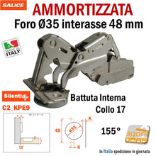 Carica l'immagine nel visualizzatore di Gallery, cerniera a molla decelerata 180° ante mobili cucina salice apertura 155° ammortizzata soft battuta interna collo 17 C2AKPE9