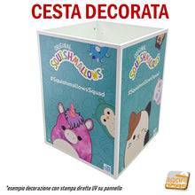 Load image into Gallery viewer, BANCARELLA CESTA 3LATI ESPOSITORE CESTONE PER NEGOZI CHIUSA ANTICADUTA SU MISURA E DECORABILE Cestone 3 lati alti decorati stampati UV con pubblicità negozio