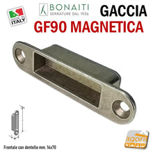 Carica l'immagine nel visualizzatore di Gallery, contropiastra magnetica per serratura porta Bonaiti GF90 SMART FORTY 14x70 70x14 mm 71x15 in metallo GACCIA incontro riscontro cromata opaca nichelata 4GF9000095