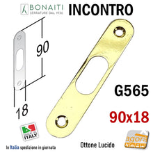 Load image into Gallery viewer, Riscontro Gaccia G565 Bonaiti 90x18 x Serrature Scorrevoli scrigno a gancio contropiastra serrature scrigno 18x90 mm P35650001T Ottone Lucido