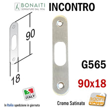 Carica l'immagine nel visualizzatore di Gallery, Riscontro Gaccia G565 Bonaiti 90x18 x Serrature Scorrevoli scrigno a gancio Cromo Sat contropiastra serrature scrigno 18x90 P35650008T