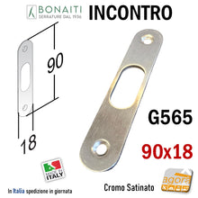 Carica l'immagine nel visualizzatore di Gallery, Riscontro Gaccia G565 Bonaiti 90x18 x Serrature Scorrevoli scrigno a gancio Cromo Sat contropiastra serrature scrigno 18x90 P35650008T