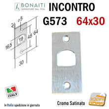 Carica l'immagine nel visualizzatore di Gallery, Riscontro Gaccia G573 Bonaiti 64x30 x Serrature Scorrevoli scrigno a gancio Cromo Opaco contropiastra per porte interne scorrevoli