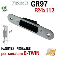 Load image into Gallery viewer, Riscontro Gaccia GR97 Magnetico Bonaiti per Serrature B-TWIN Incontro 22x112 Regolabile CR contropiastra gaccia cromo lucido 4GR97000C5