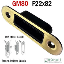 Load image into Gallery viewer, Riscontro Gaccia Bonaiti GM80 Magnetica Contropiastra per Serrature FORTY NG SMART Regolabile Bronzato Anticato Lucido Controcartella per serratura F22x82 Frontale 82x22mm