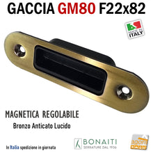Load image into Gallery viewer, Riscontro Gaccia Bonaiti GM80 Magnetica Contropiastra per Serratura Bonaiti FORTY NG SMART Regolabile Bronzo Anticato Lucido Controcartella per serratura F22x82 Frontale 82x22mm
