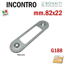 Carica l'immagine nel visualizzatore di Gallery, incontri per serrature CONTROPIASTRA REGOLABILE MM 82X22 PER POZZETTO 709 -
BORDO TONDO BONAITI G188 Mostrina frontale 22x82mm argento cromo opaco 4G18800095