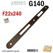 Carica l'immagine nel visualizzatore di Gallery, riscontro incontro contropiastra gaccia per serratura porta Bonaiti G140 140 Bordi tondi frontale 240x22mm lunghezza 24cm 22x240mm bronzo bronzata verniciata