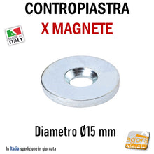 Carica l'immagine nel visualizzatore di Gallery, CONTROPIASTRA CALAMITA PER MOBILI MAGNETE TONDA D15x2 FORO SVASATO D4 pz10 0631
