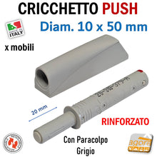 Carica l'immagine nel visualizzatore di Gallery, Cricchetto Push Applicare Paracolpo con Cover Corto D10x50mm Grigio Rinforzato