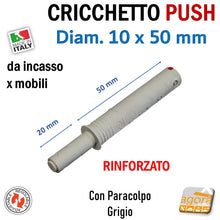 Carica l'immagine nel visualizzatore di Gallery, Cricchetto Push Applicare Paracolpo con Cover Corto D10x50mm Grigio Rinforzato