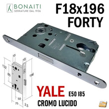 Carica l'immagine nel visualizzatore di Gallery, SERRATURA PORTA INTERNA MAGNETICA FORTY BONAITI N69 YALE FRONTALE 18X196MM E50 I85 CROMATO frontale 196x18 entrata 5cm per cilindri intercambiabili 48N69050CE LUCIDO CROMATA