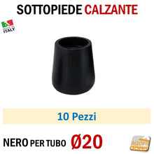 Carica l'immagine nel visualizzatore di Gallery, TAPPO CALZANTE PVC GOMMA NERO PUNTALE PLASTICA SOTTOPIEDE TUBO TONDO TAPPI SEDIE SEDIA TAVOLI BASTONI TUBI TUBETTI DIAMETRO 20mm Ø2cm