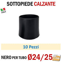 Carica l'immagine nel visualizzatore di Gallery, TAPPO CALZANTE PVC GOMMA NERO PUNTALE PLASTICA SOTTOPIEDE TUBO TONDO TAPPI SEDIE SEDIA TAVOLI BASTONI TUBI TUBETTI DIAMETRO 24mm 25mm Ø2.4cm Ø2.5cm