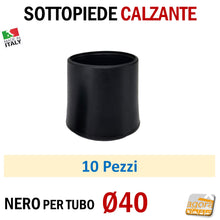 Carica l'immagine nel visualizzatore di Gallery, TAPPO CALZANTE PVC GOMMA NERO PUNTALE PLASTICA SOTTOPIEDE TUBO TONDO TAPPI SEDIE SEDIA TAVOLI BASTONI TUBI TUBETTI DIAMETRO 40mm Ø4cm