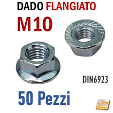 Carica l'immagine nel visualizzatore di Gallery, DADO FLANGIATO DENTATO TESTA LARGA RONDELLA ZIGRINATO ZNB M10 DADI FILETTATI METRICI DIN6923 pezzi 50