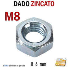 Carica l'immagine nel visualizzatore di Gallery, DADO ZNB M8 DADI FILETTATI METRICI ZINCATI H6mm dado filetto metrico standard medio viteria bulloneria
