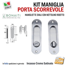 Carica l'immagine nel visualizzatore di Gallery, MANIGLIA PER PORTA SCORREVOLE SCRIGNO BOCCHETTA OVALE WC BAGNO BONAITI MOR 120x34mm Foro ovale 86x26mm Cromo satinato con righel ribassato a filo