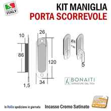 Carica l'immagine nel visualizzatore di Gallery, MANIGLIA PER PORTA SCORREVOLE SCRIGNO BOCCHETTA OVALE WC BAGNO BONAITI MOR 120x34mm Foro ovale 86x26mm Cromato satinato con righel ribassato a filo