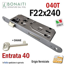 Load image into Gallery viewer, 480400404E serratura porta bonaiti patent grande f 240x22 bordo tondo grigio entrata 40mm 4cm chiave