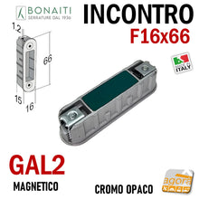 Carica l'immagine nel visualizzatore di Gallery, Riscontro Gaccia Bonaiti GAL2 Magnetica mm 66x16 Contropiastra per Serrature FIVE SMART FORTY NG FRANCE frontale 16x66mm regolabile cromo opaco