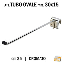 Load image into Gallery viewer, Gancio in filo D 6 x 250mm cromato arredamento negozi attrezzatura per negozio ganci allestimento appendere portablister slatwall cm 25 attacco barra ovale x tubi ovali tubo ovale 30x15mm 35x15mm professionale alta portata