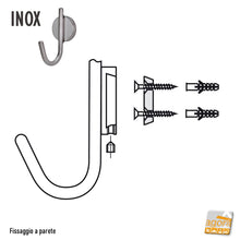 Carica l'immagine nel visualizzatore di Gallery, PORTABITI APPENDINO APPENDIABITI INOX FISSAGGIO A PARETE INVISIBILE D8 X100MM appendiabito fissaggio invisibile senza viti nascosto di design robusto professionale per bar ristoranti negozi in genere ganci per muro pareti per borse vestiti giacche giacca 4023149444128 pesante