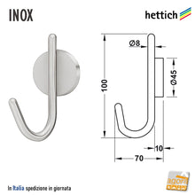 Carica l'immagine nel visualizzatore di Gallery, PORTABITI APPENDINO APPENDIABITI INOX FISSAGGIO A PARETE INVISIBILE D8 X100MM appendiabito fissaggio invisibile senza viti nascosto di design robusto professionale per bar ristoranti negozi in genere ganci per muro pareti per borse vestiti giacche giacca HETTICH
