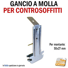 Carica l'immagine nel visualizzatore di Gallery, GANCIO CON MOLLA PER PROFILO SOFFITTO CARTONGESSO 50x27 CONTROSOFFITTO SOSPENSIONE PENDINO D4