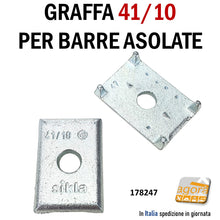 Carica l'immagine nel visualizzatore di Gallery, Graffa 41/10 per barra asolata mm 41 Piastra-Griffa Sikla c/foro per impianti barre asolate
