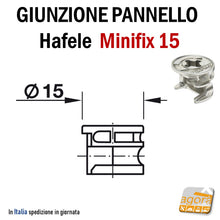 Carica l'immagine nel visualizzatore di Gallery, Giunzioni pannello eccentrica eccentrico Minifix D15 senza bordino Hafele per pannelli spessore 19mm foro diametro 15 nickel nichelata