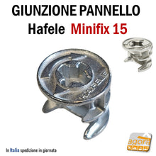 Carica l'immagine nel visualizzatore di Gallery, Giunzioni pannello eccentrica eccentrico Minifix D15 senza bordo Hafele per pannelli spessore 19mm foro diametro 15 nickel nichelata montaggio mobili armadi falegnameria