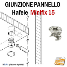 Carica l'immagine nel visualizzatore di Gallery, Giunzione eccentrica eccentrico Minifix D15 Hafele per pannelli spessore 19mm foro diametro 15 color nichel
